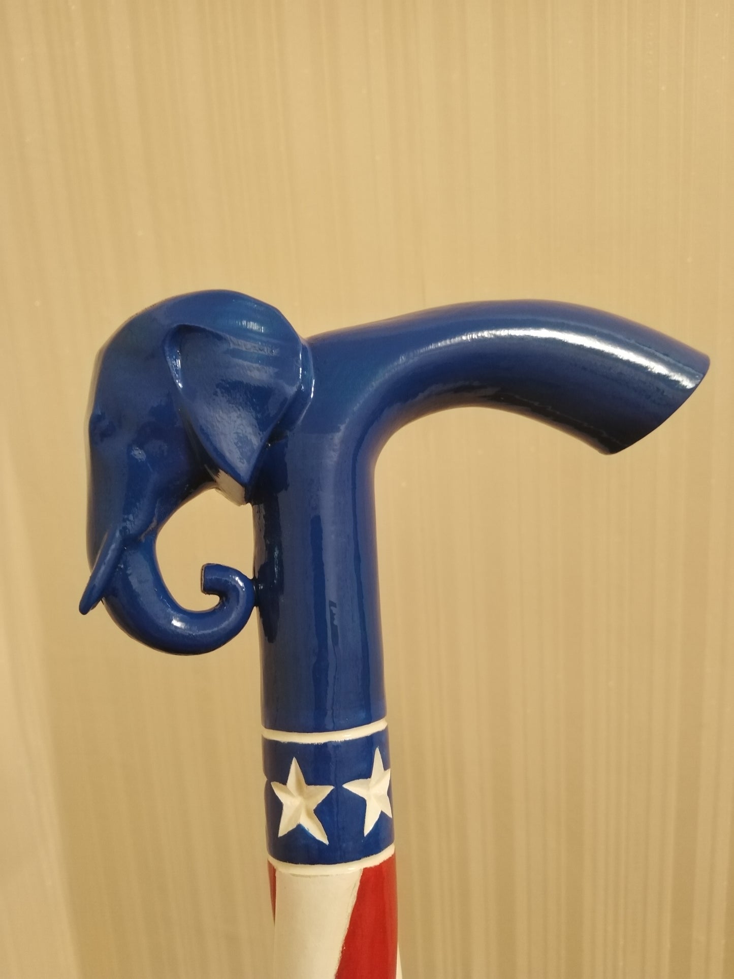 Carved handmade elephant cane USA flag style cane
