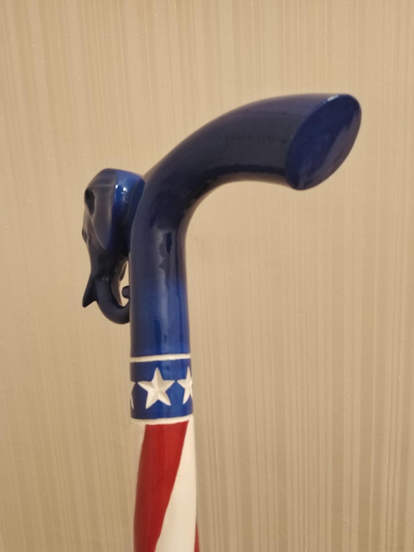 Carved handmade elephant cane USA flag style cane