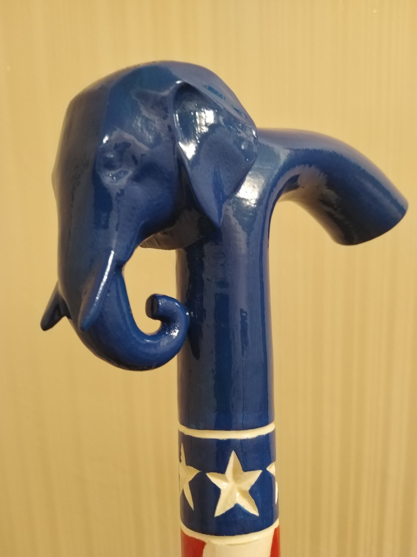 Carved handmade elephant cane USA flag style cane