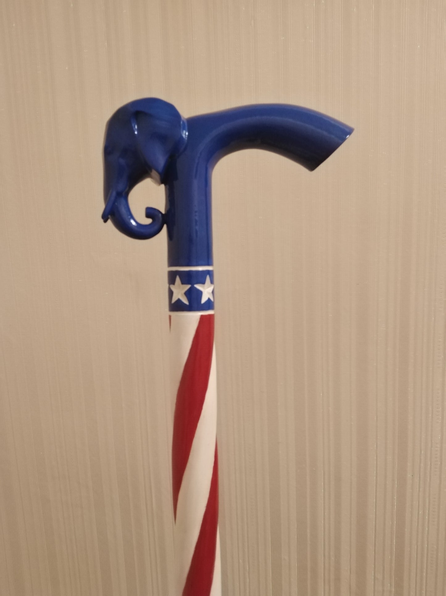 Carved handmade elephant cane USA flag style cane