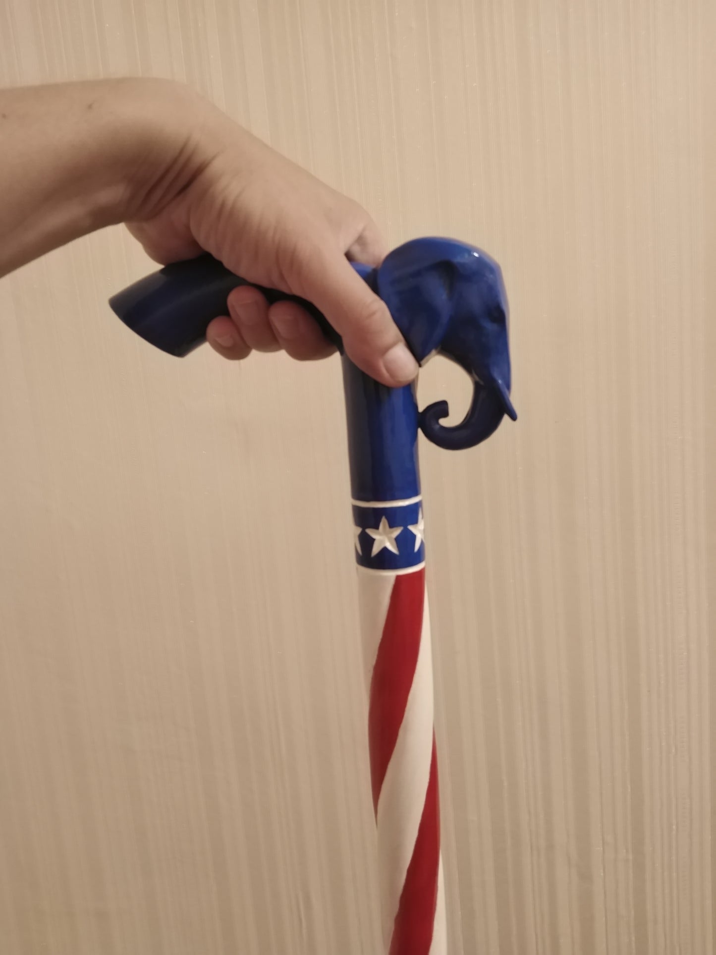 Carved handmade elephant cane USA flag style cane