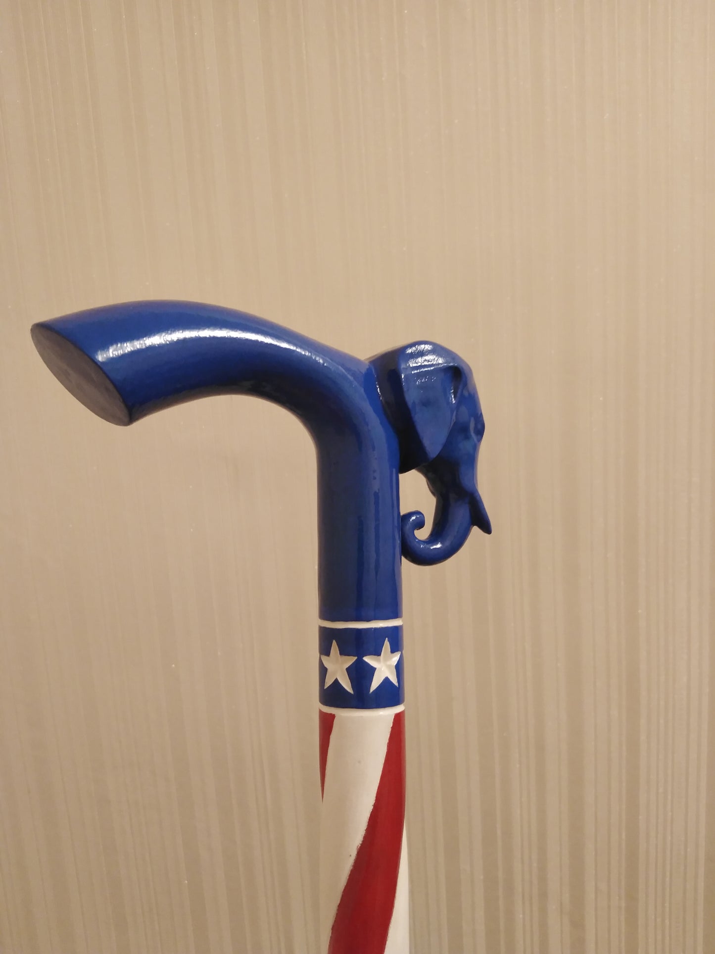 Carved handmade elephant cane USA flag style cane