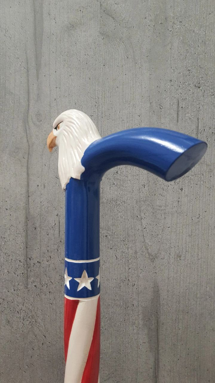 Carved wooden walking cane Eagle United States