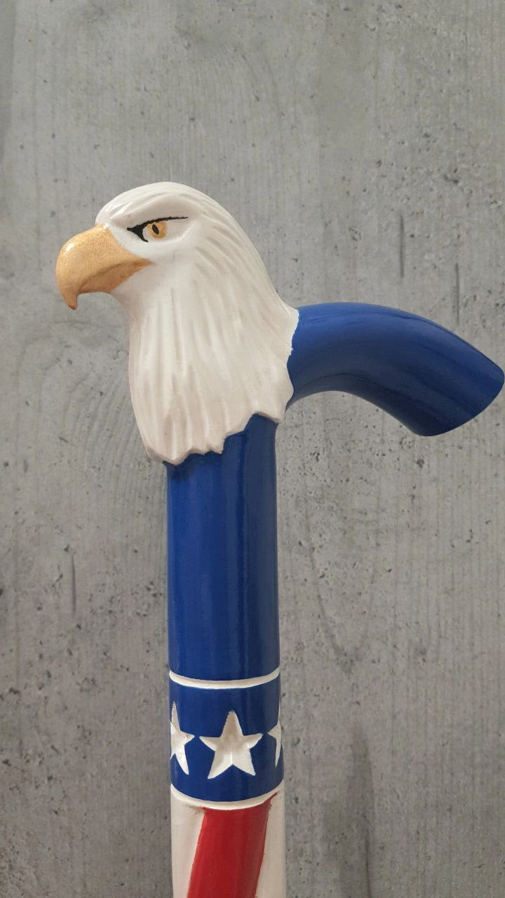 Carved wooden walking cane Eagle United States