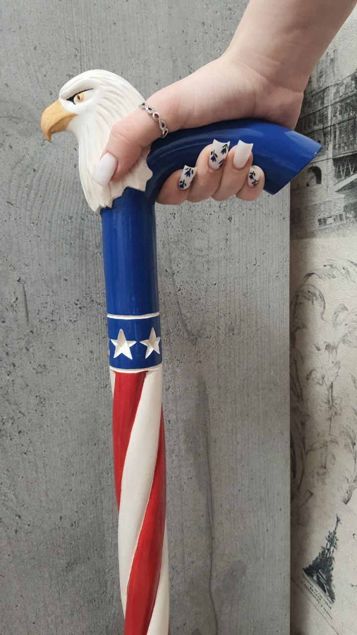 Carved wooden walking cane Eagle United States