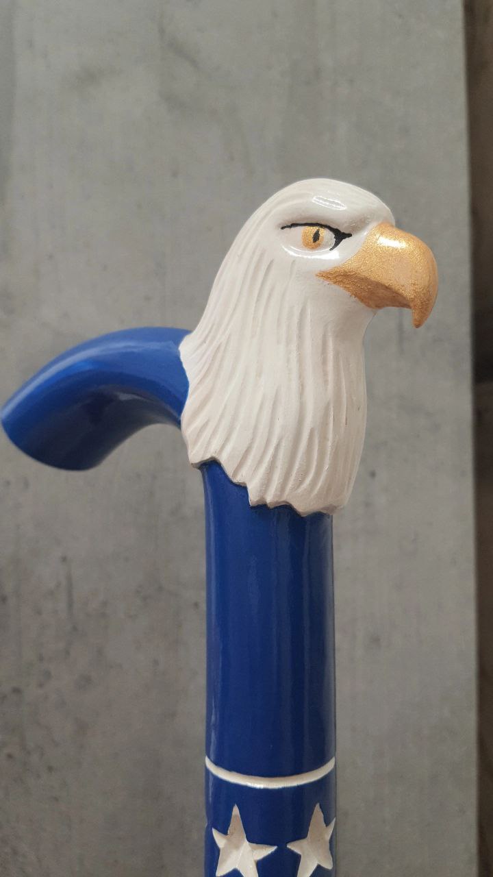 Carved wooden walking cane Eagle United States