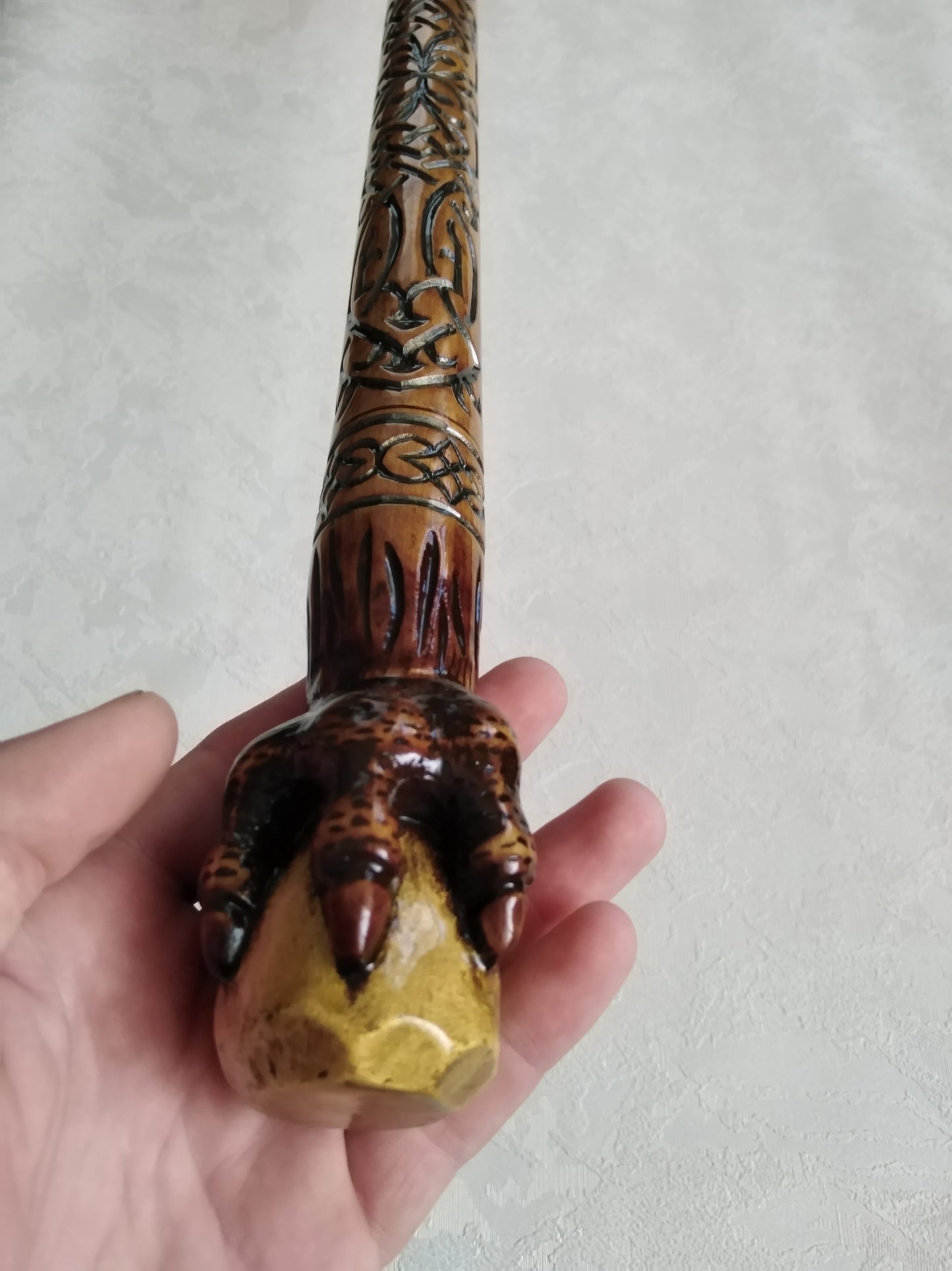 Carved wooden cane with dragon paw and diamond