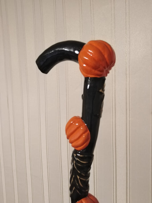 Carved wooden cane with pumpkins