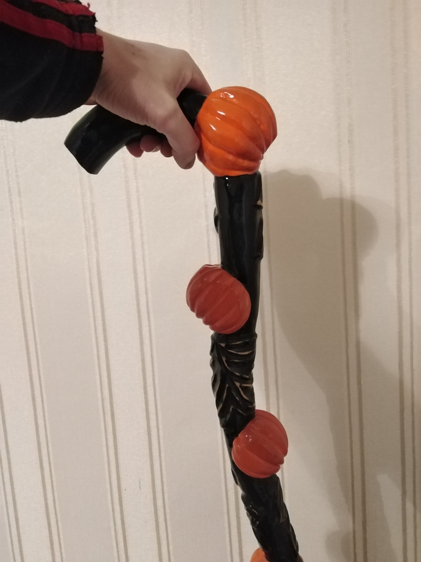 Carved wooden cane with pumpkins