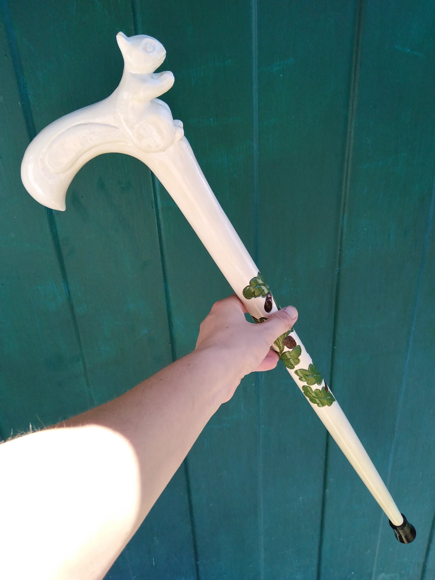 Carved wooden cane with a squirrel