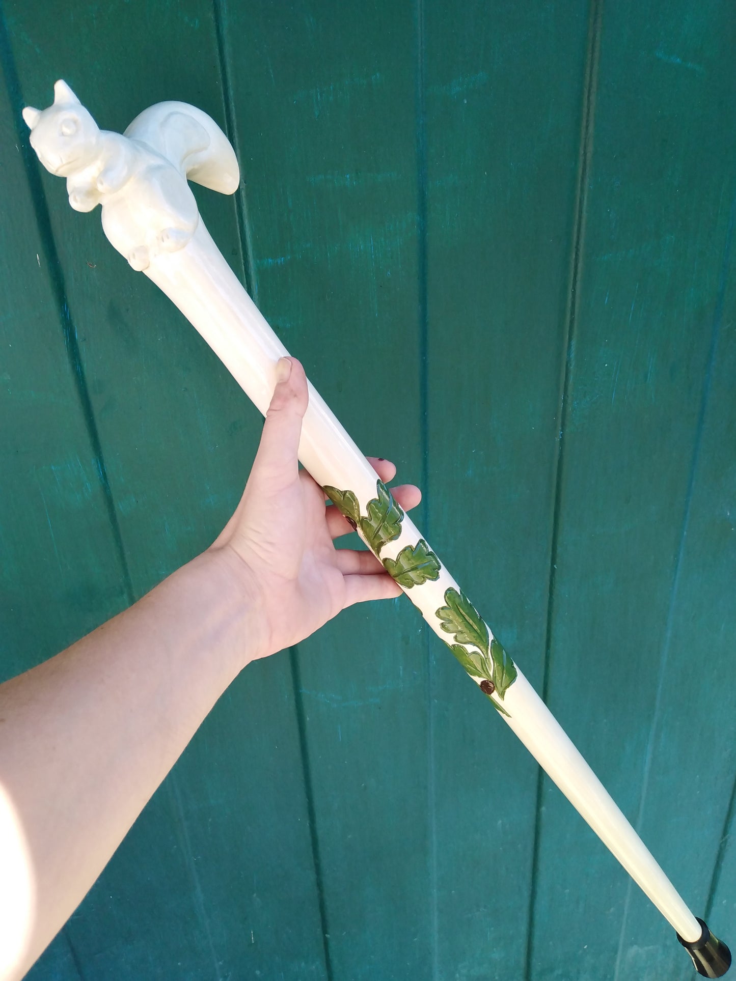 Carved wooden cane with a squirrel