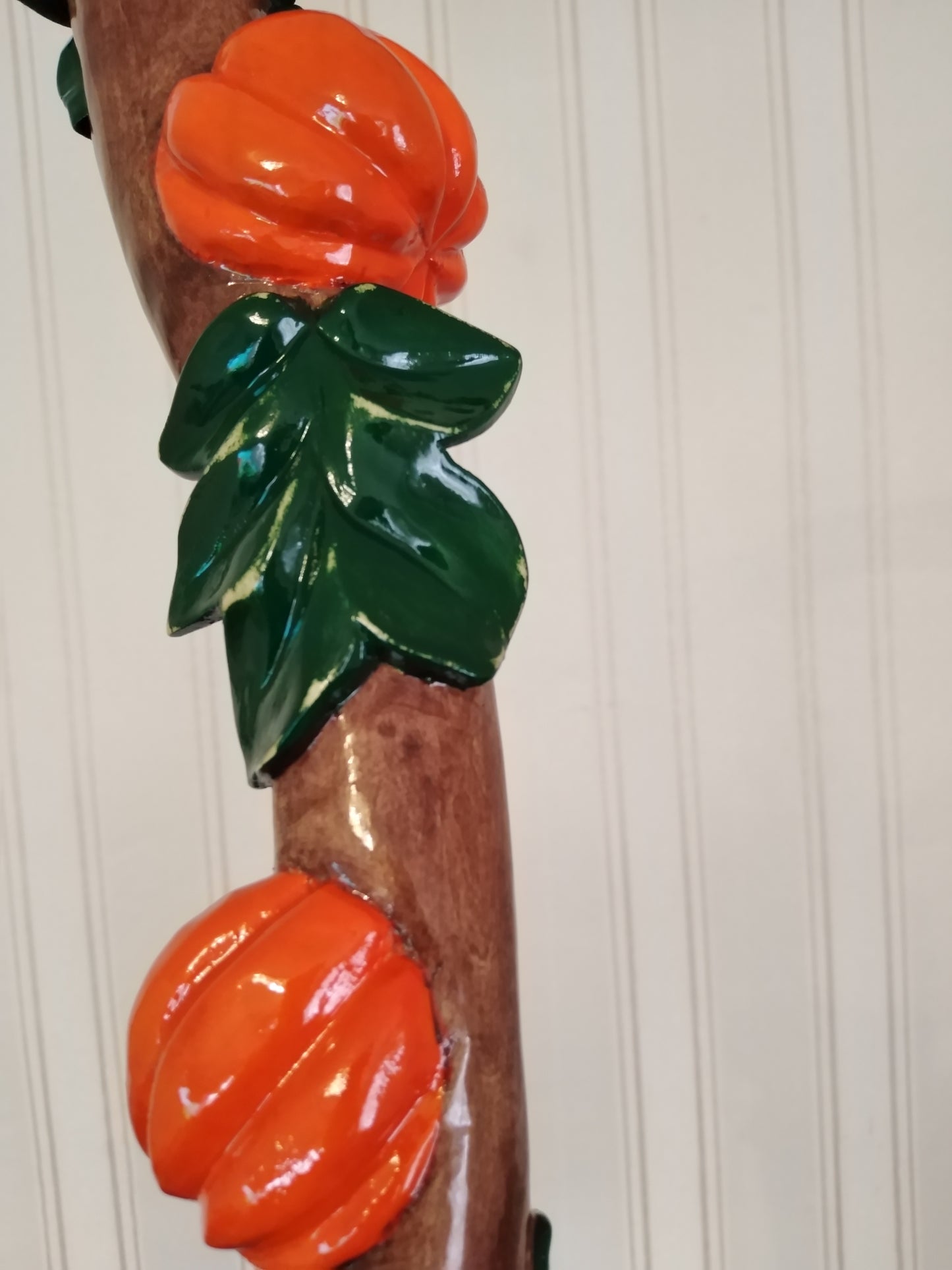 Carved wooden cane with pumpkins