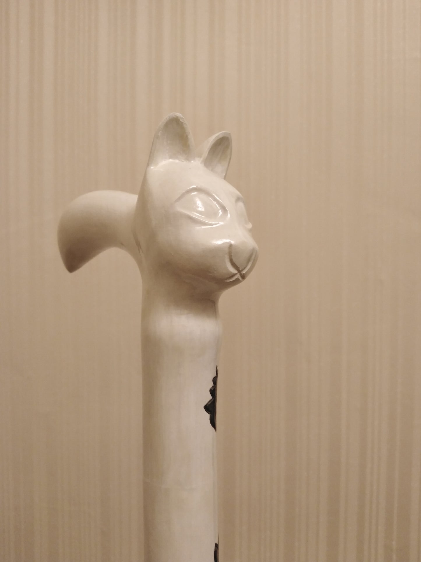 Carved wooden cane white cat