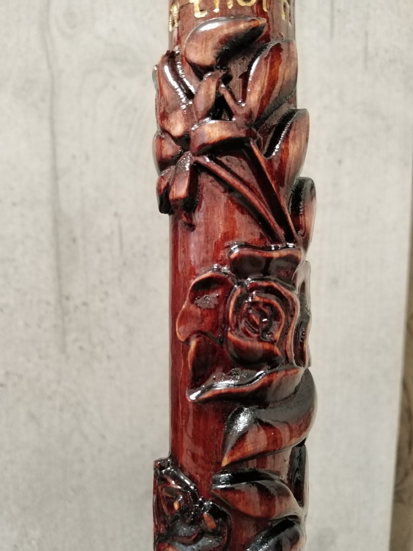 Carved wooden cane with roses