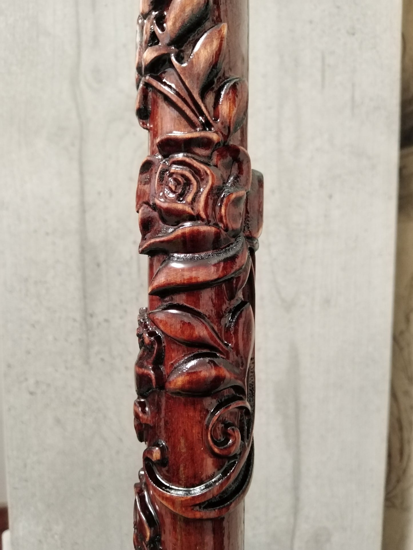 Carved wooden cane with roses