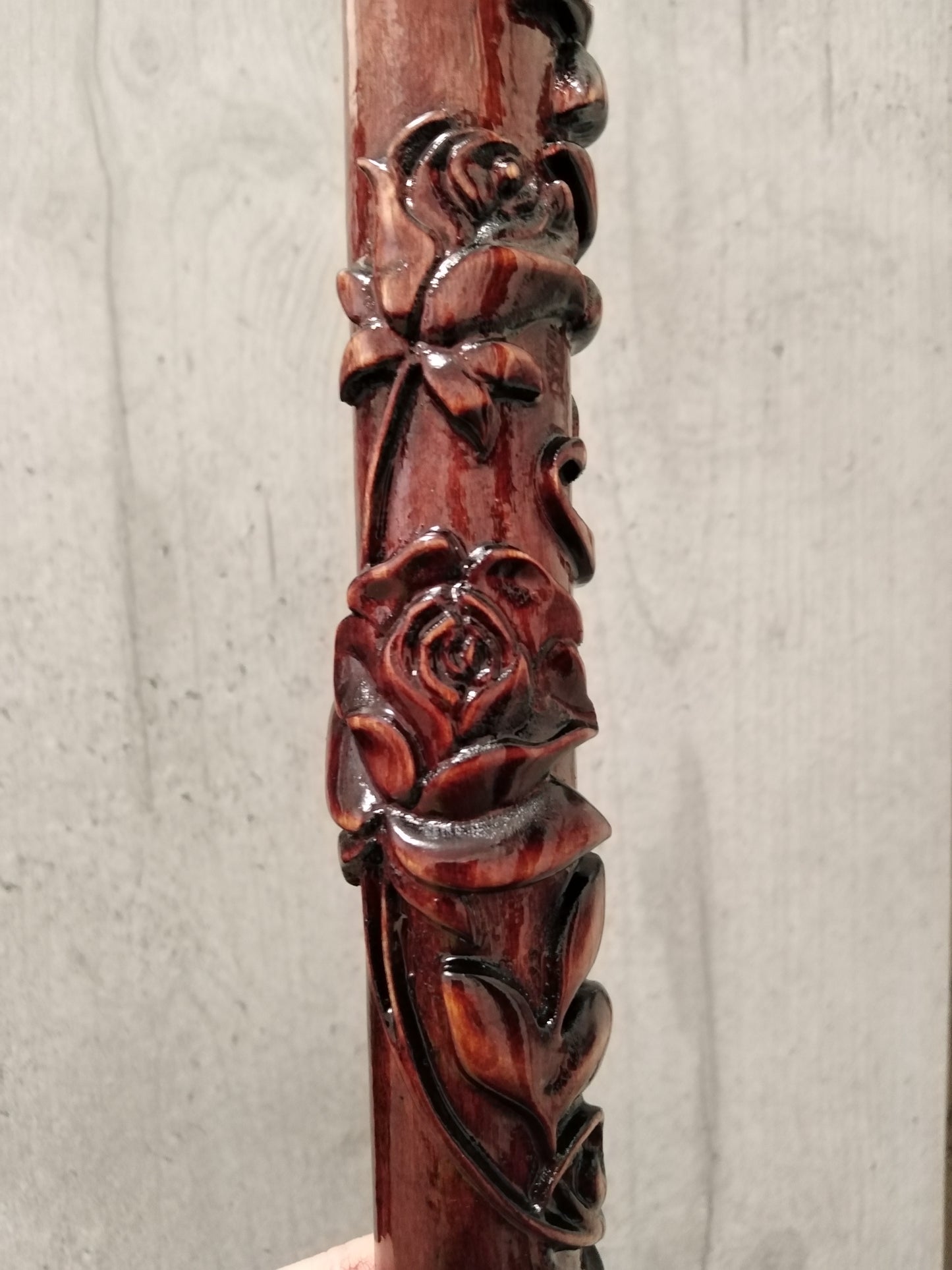 Carved wooden cane with roses