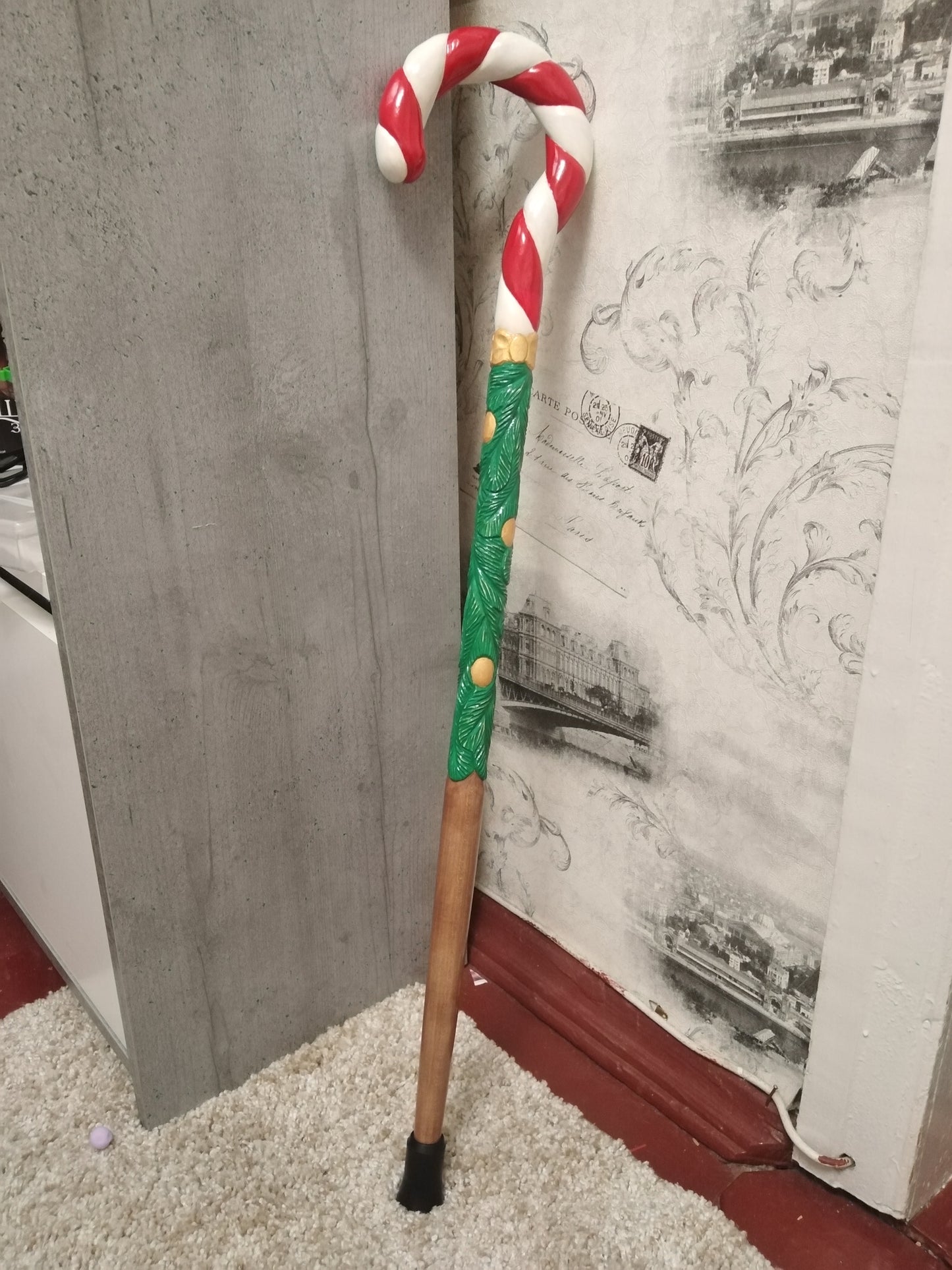 Carved wooden Christmas cane