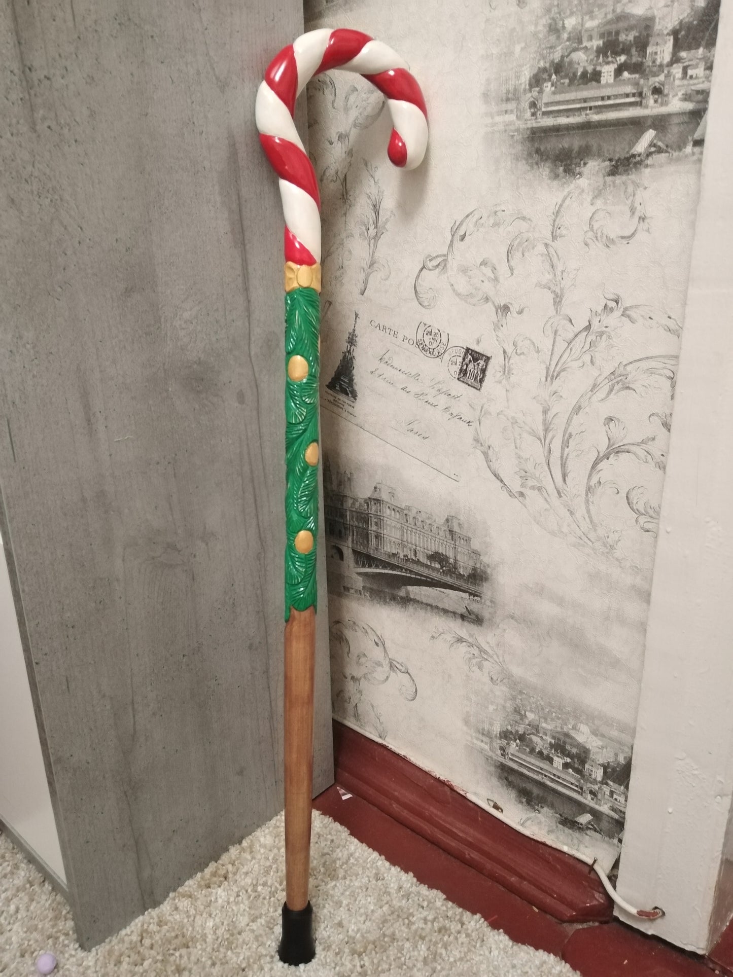 Carved wooden Christmas cane