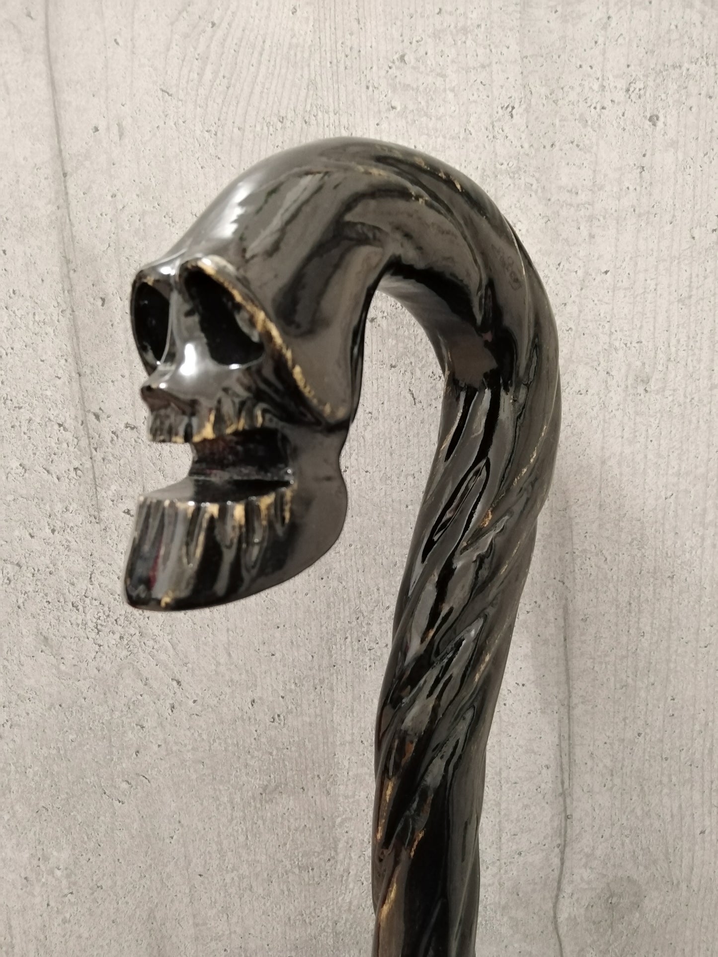 Carved wooden cane whimsical skull