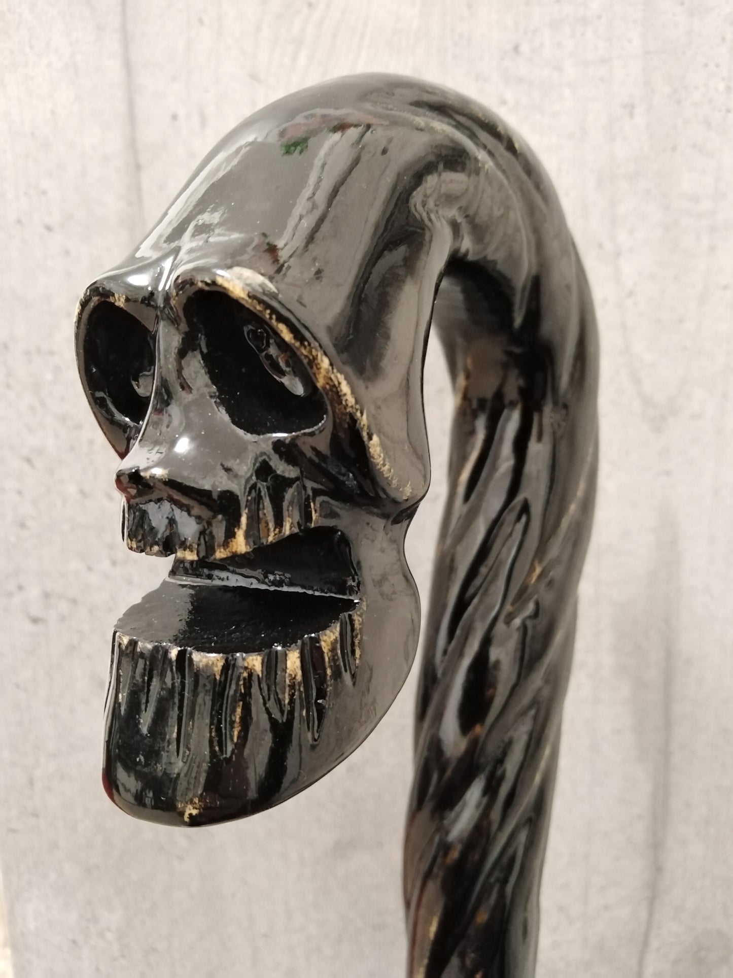 Carved wooden cane whimsical skull